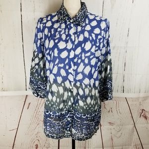 Hannah Button Up Shirt Sz M Blue White Blouse